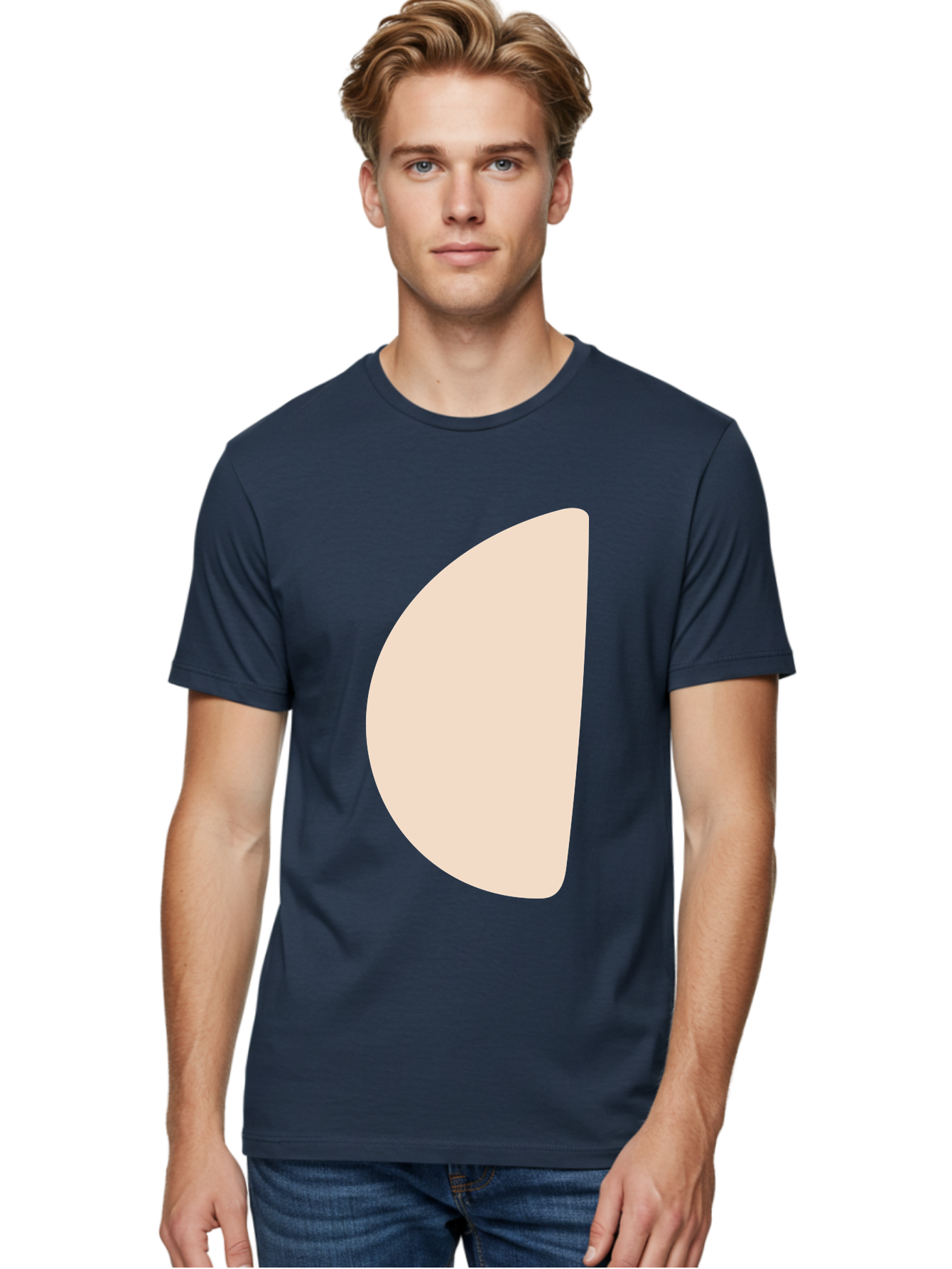 Tan-Semicircle Men'S Graphic Tee, 100% Cotton, Comfortable Casual Summer Wear, Machine Washable, Pale Pink Semicircle, Minimalist Design, Simple Shape, Abstract Art, Modern Graphic, Soft Colors, Geometric Form Aae058