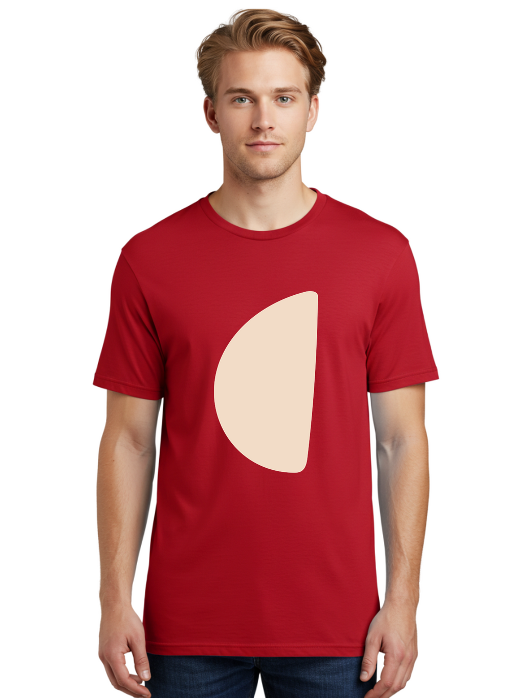 Tan-Semicircle Men'S Graphic Tee, 100% Cotton, Comfortable Casual Summer Wear, Machine Washable, Pale Pink Semicircle, Minimalist Design, Simple Shape, Abstract Art, Modern Graphic, Soft Colors, Geometric Form Aae058