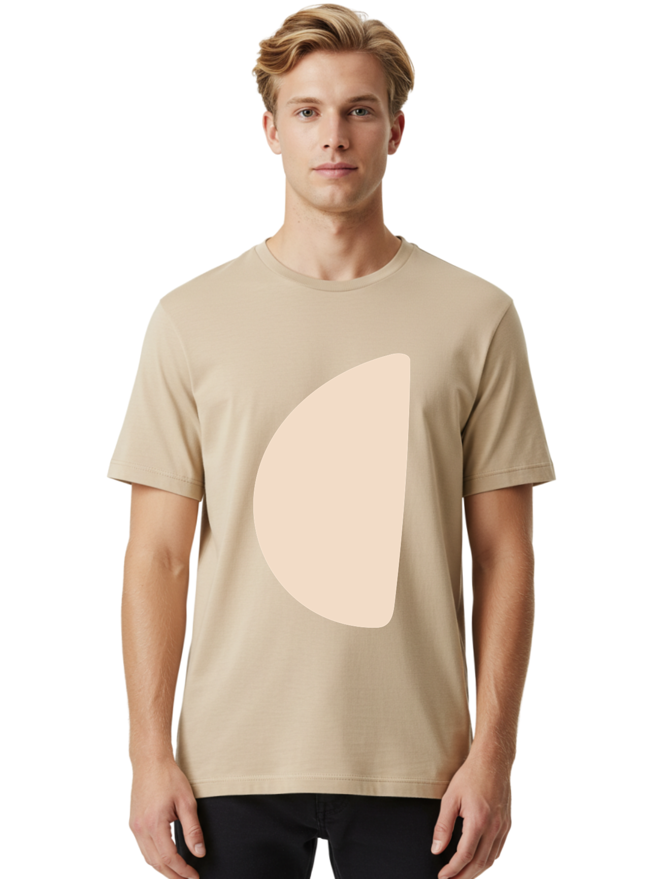 Tan-Semicircle Men'S Graphic Tee, 100% Cotton, Comfortable Casual Summer Wear, Machine Washable, Pale Pink Semicircle, Minimalist Design, Simple Shape, Abstract Art, Modern Graphic, Soft Colors, Geometric Form Aae058