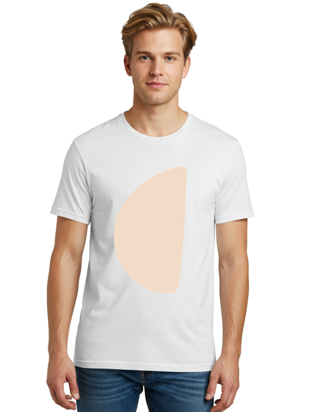Tan-Semicircle Men'S Graphic Tee, 100% Cotton, Comfortable Casual Summer Wear, Machine Washable, Pale Pink Semicircle, Minimalist Design, Simple Shape, Abstract Art, Modern Graphic, Soft Colors, Geometric Form Aae058