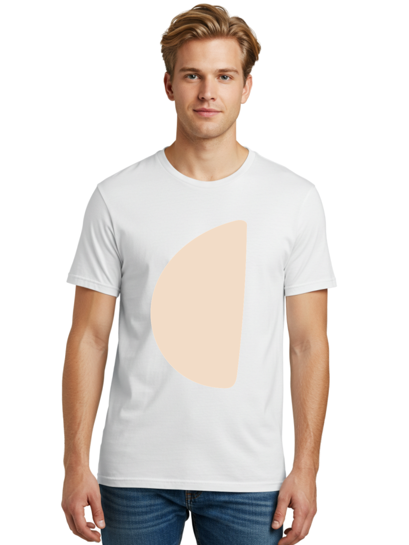 Tan-Semicircle Men'S Graphic Tee, 100% Cotton, Comfortable Casual Summer Wear, Machine Washable, Pale Pink Semicircle, Minimalist Design, Simple Shape, Abstract Art, Modern Graphic, Soft Colors, Geometric Form Aae058