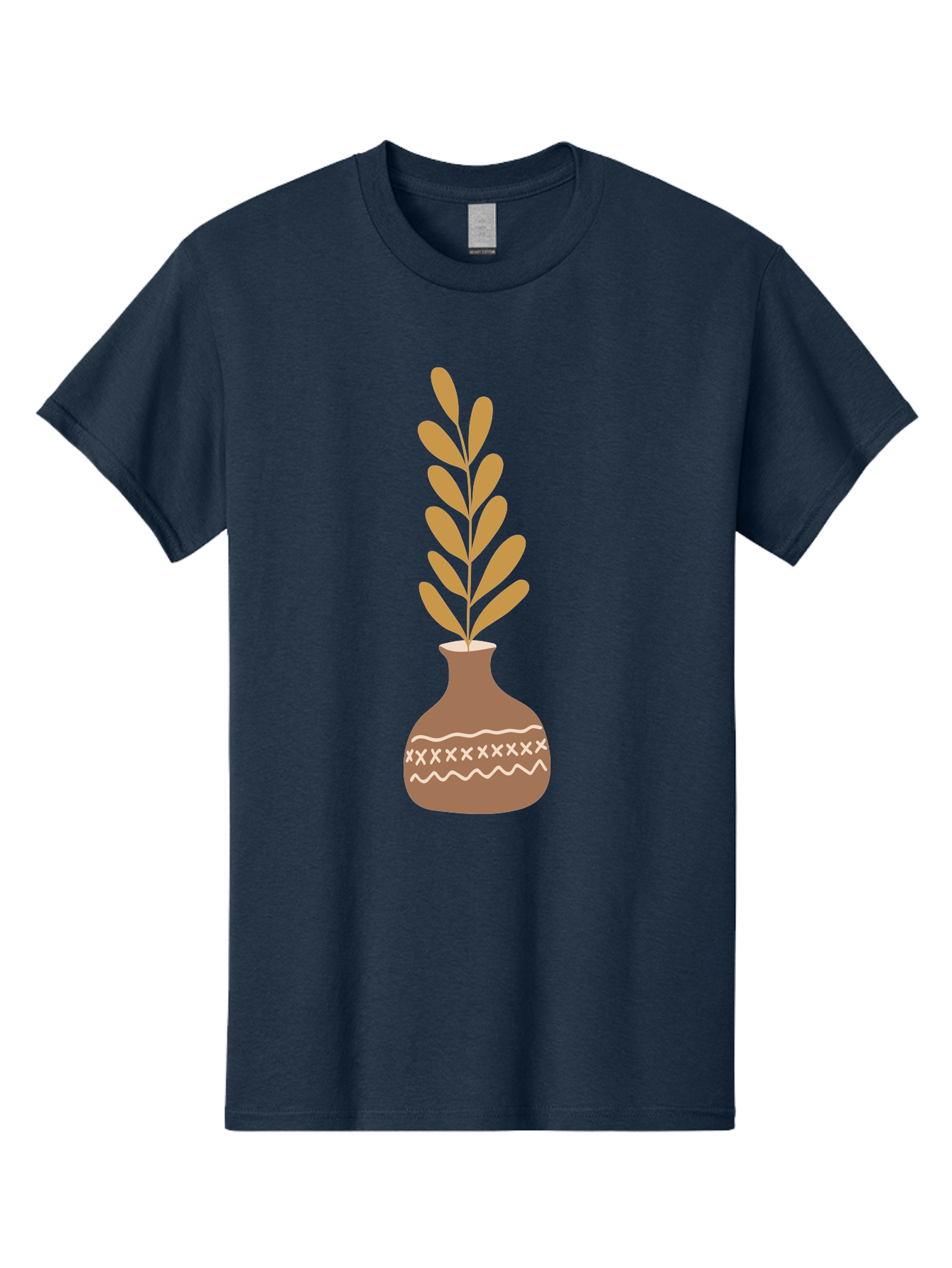 Terracotta-Vase-With-Plant Men'S Graphic Tee, 100% Cotton, Comfortable Casual Summer Wear, Machine Washable, Clay Pot, Decorative Vase, Potted Plant, Earthy Tones, Simple Design, Bohemian Style, Minimalist Art, Home Decor, Natural Elements Aae059