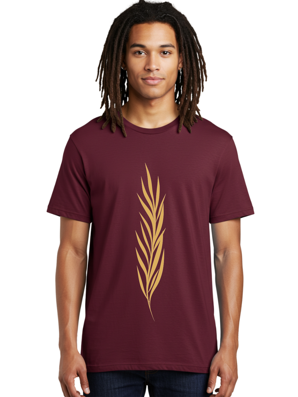 Wheat Men'S Graphic Tee, 100% Cotton, Comfortable Casual Summer Wear, Machine Washable, Palm Frond, Tropical Leaf, Minimalist Design, Simple Graphics, Beige Colors, Symmetrical Shape, Abstract Art Aae061