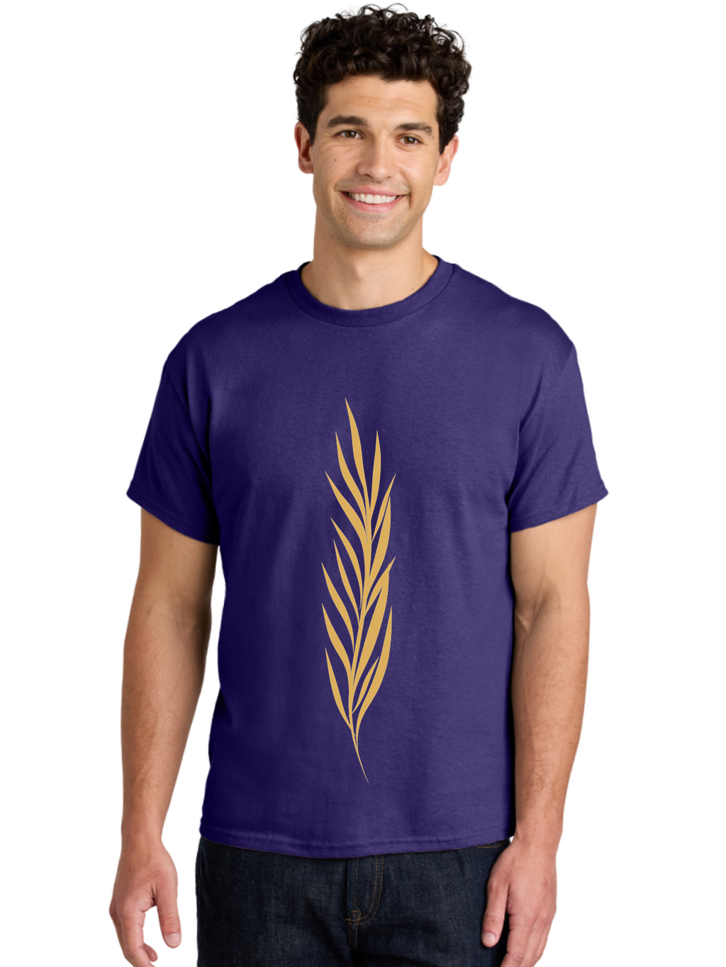 Wheat Men'S Graphic Tee, 100% Cotton, Comfortable Casual Summer Wear, Machine Washable, Palm Frond, Tropical Leaf, Minimalist Design, Simple Graphics, Beige Colors, Symmetrical Shape, Abstract Art Aae061