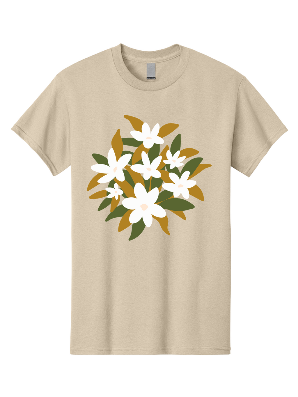 White-Flowers Men'S Graphic Tee, 100% Cotton, Comfortable Casual Summer Wear, Machine Washable, White Flowers, Garden Flowers, Floral Arrangement, Leafy Greens, Brown Leaves, Blooming Flowers, Flower Bouquet, Simple Design Aae062