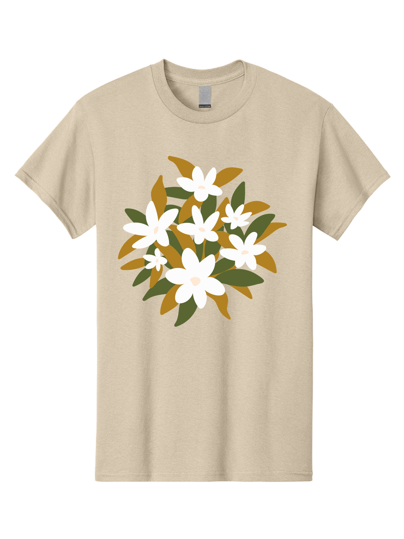 White-Flowers Men'S Graphic Tee, 100% Cotton, Comfortable Casual Summer Wear, Machine Washable, White Flowers, Garden Flowers, Floral Arrangement, Leafy Greens, Brown Leaves, Blooming Flowers, Flower Bouquet, Simple Design Aae062