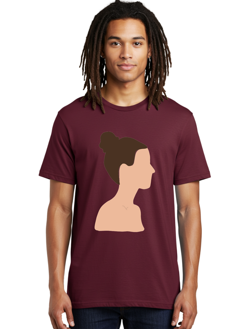 Woman-Profile-1 Men'S Graphic Tee, 100% Cotton, Comfortable Casual Summer Wear, Machine Washable, Woman Profile, Minimalist Portrait, Simple Illustration, Dark Hair, Bun Hairstyle, Featureless Face, Bare Shoulders, Clean Design, Modern Art Aae064