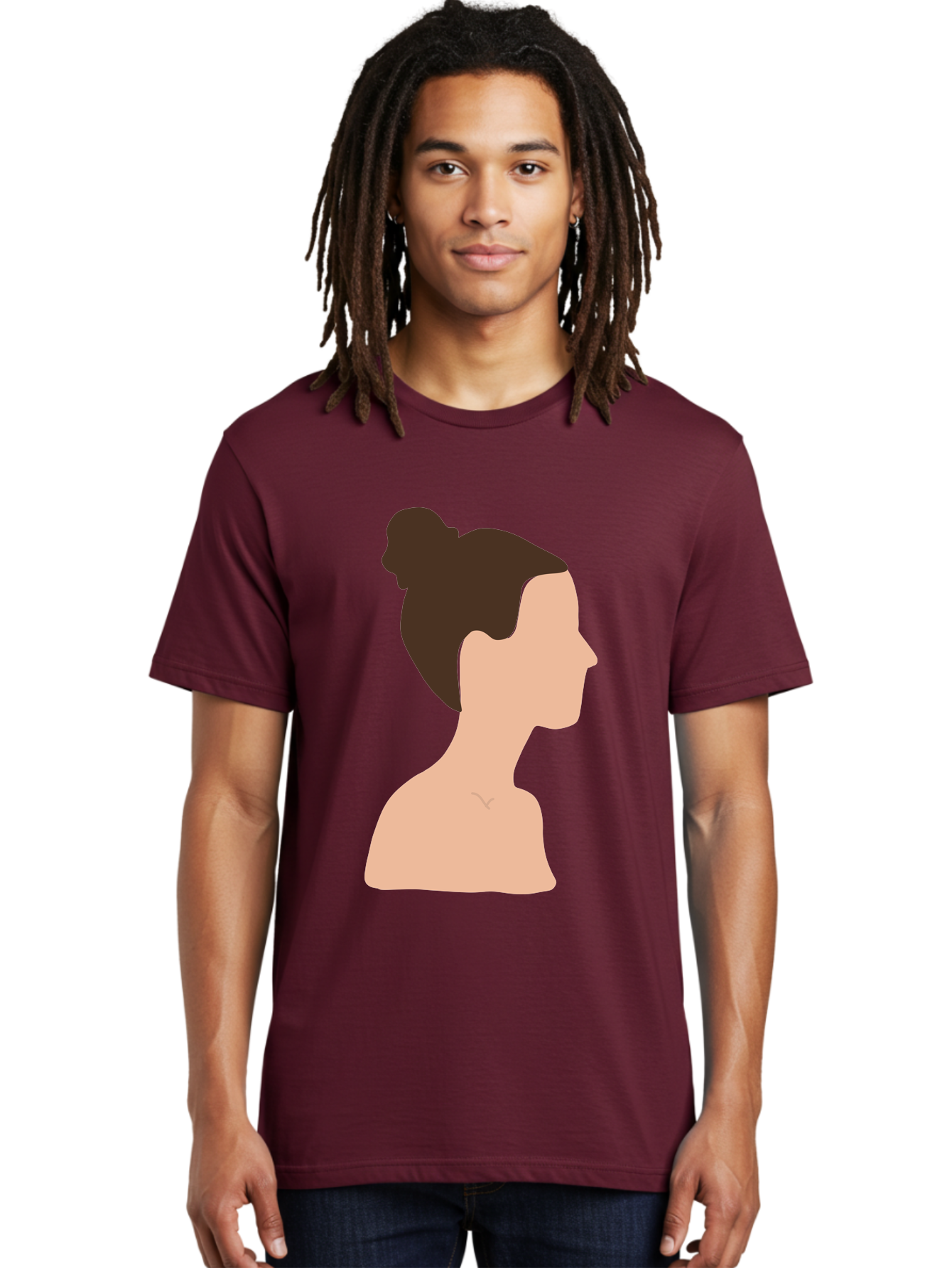 Woman-Profile-1 Men'S Graphic Tee, 100% Cotton, Comfortable Casual Summer Wear, Machine Washable, Woman Profile, Minimalist Portrait, Simple Illustration, Dark Hair, Bun Hairstyle, Featureless Face, Bare Shoulders, Clean Design, Modern Art Aae064