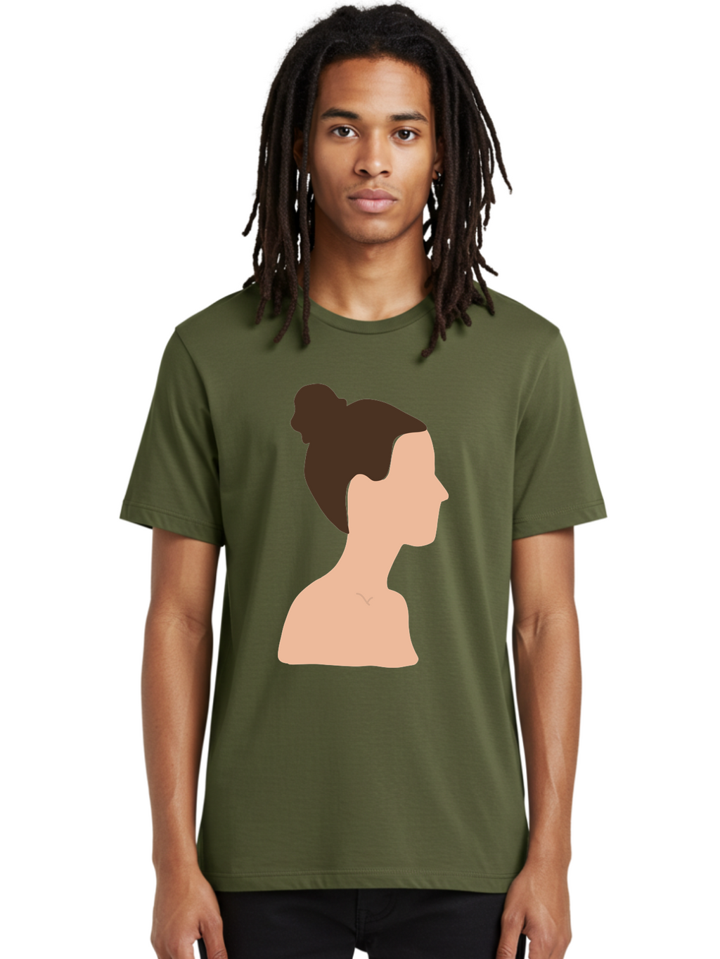 Woman-Profile-1 Men'S Graphic Tee, 100% Cotton, Comfortable Casual Summer Wear, Machine Washable, Woman Profile, Minimalist Portrait, Simple Illustration, Dark Hair, Bun Hairstyle, Featureless Face, Bare Shoulders, Clean Design, Modern Art Aae064