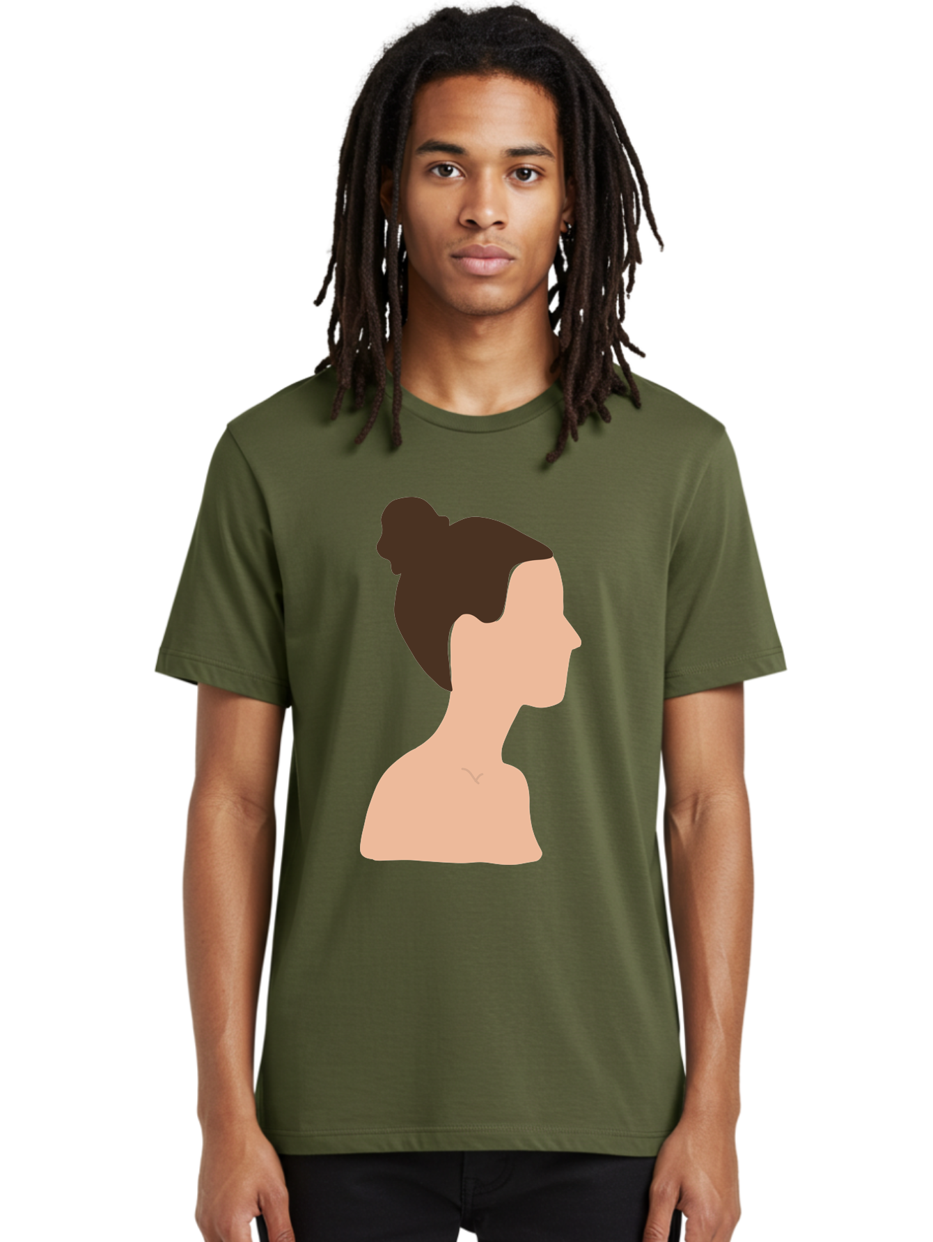 Woman-Profile-1 Men'S Graphic Tee, 100% Cotton, Comfortable Casual Summer Wear, Machine Washable, Woman Profile, Minimalist Portrait, Simple Illustration, Dark Hair, Bun Hairstyle, Featureless Face, Bare Shoulders, Clean Design, Modern Art Aae064