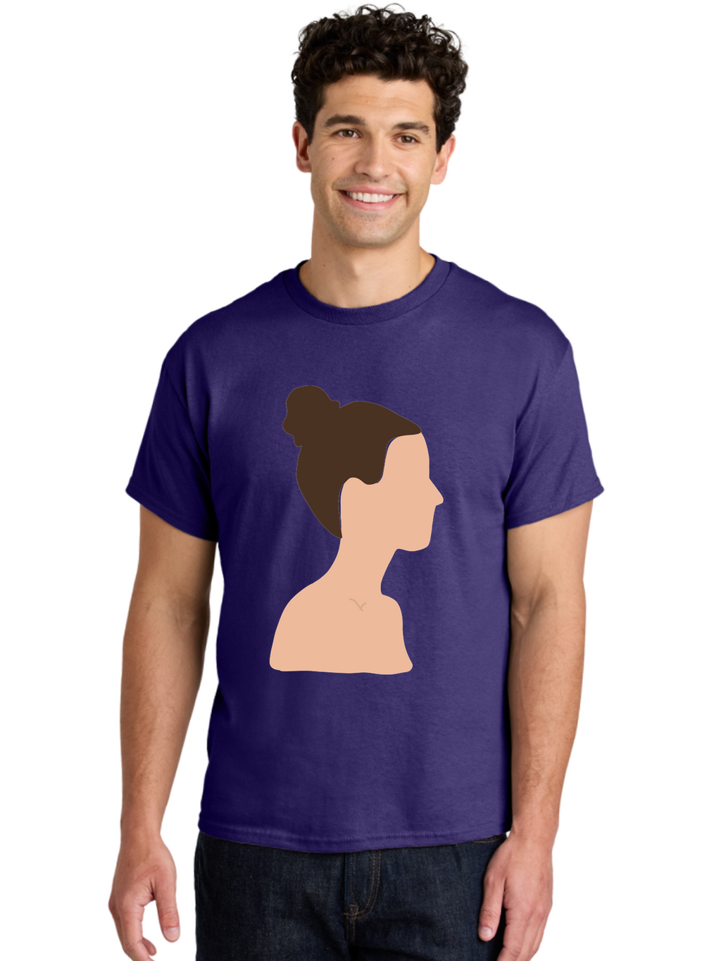 Woman-Profile-1 Men'S Graphic Tee, 100% Cotton, Comfortable Casual Summer Wear, Machine Washable, Woman Profile, Minimalist Portrait, Simple Illustration, Dark Hair, Bun Hairstyle, Featureless Face, Bare Shoulders, Clean Design, Modern Art Aae064
