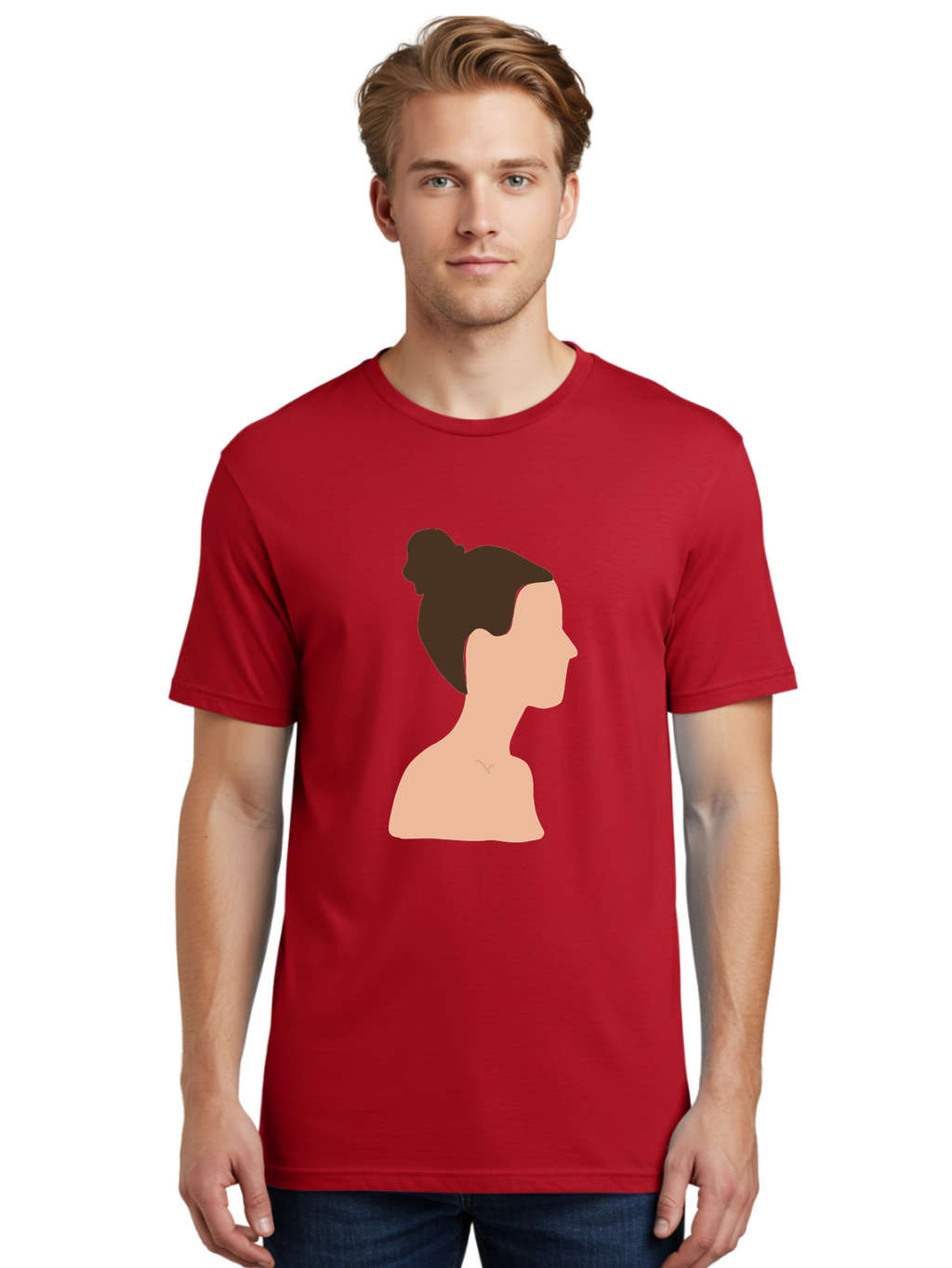 Woman-Profile-1 Men'S Graphic Tee, 100% Cotton, Comfortable Casual Summer Wear, Machine Washable, Woman Profile, Minimalist Portrait, Simple Illustration, Dark Hair, Bun Hairstyle, Featureless Face, Bare Shoulders, Clean Design, Modern Art Aae064