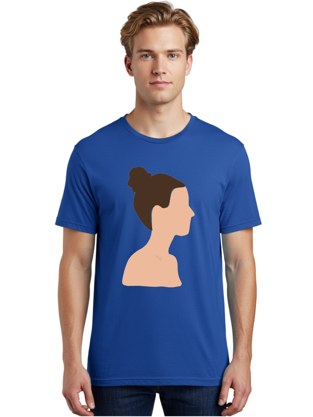 Woman-Profile-1 Men'S Graphic Tee, 100% Cotton, Comfortable Casual Summer Wear, Machine Washable, Woman Profile, Minimalist Portrait, Simple Illustration, Dark Hair, Bun Hairstyle, Featureless Face, Bare Shoulders, Clean Design, Modern Art Aae064