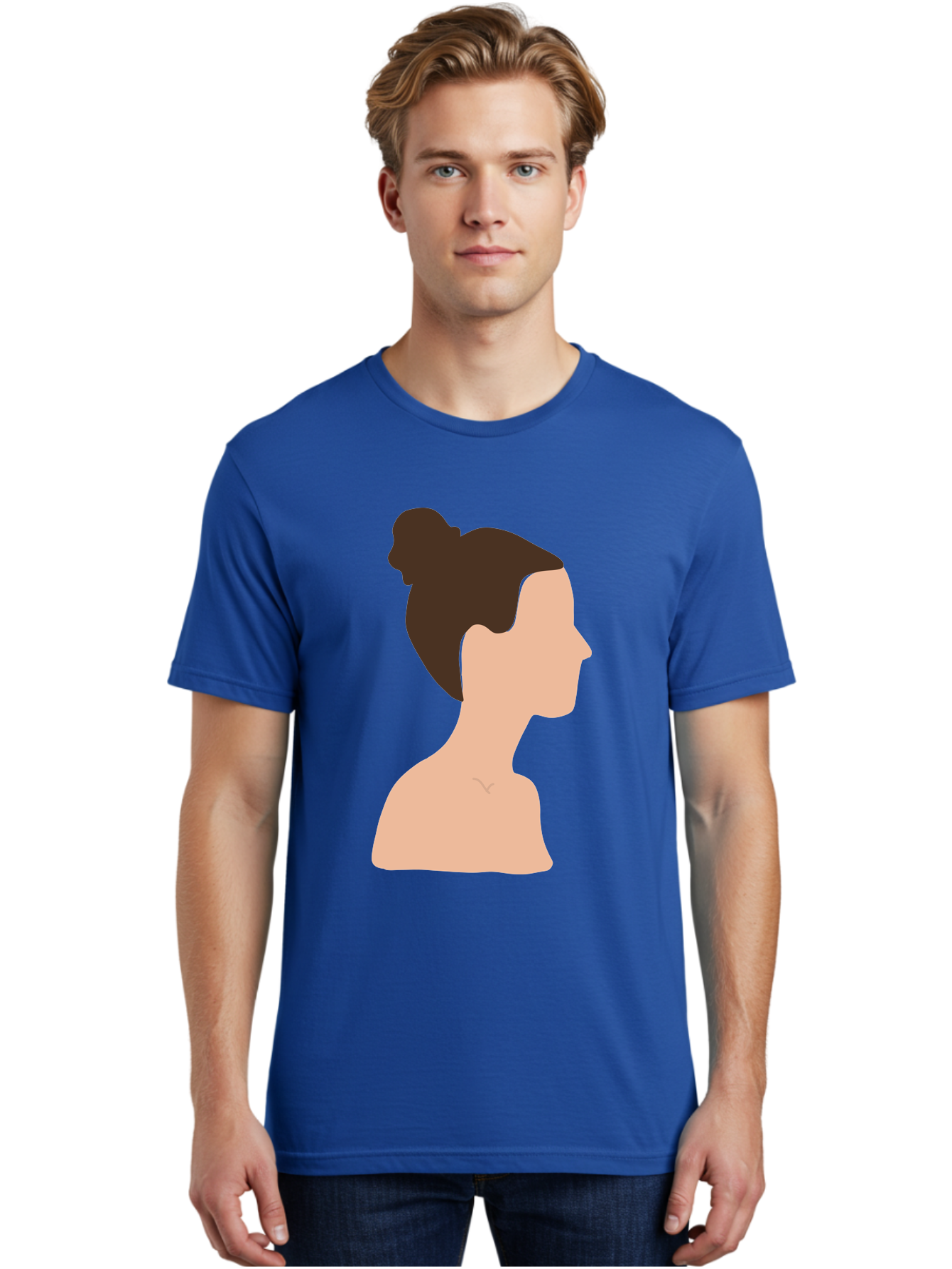 Woman-Profile-1 Men'S Graphic Tee, 100% Cotton, Comfortable Casual Summer Wear, Machine Washable, Woman Profile, Minimalist Portrait, Simple Illustration, Dark Hair, Bun Hairstyle, Featureless Face, Bare Shoulders, Clean Design, Modern Art Aae064