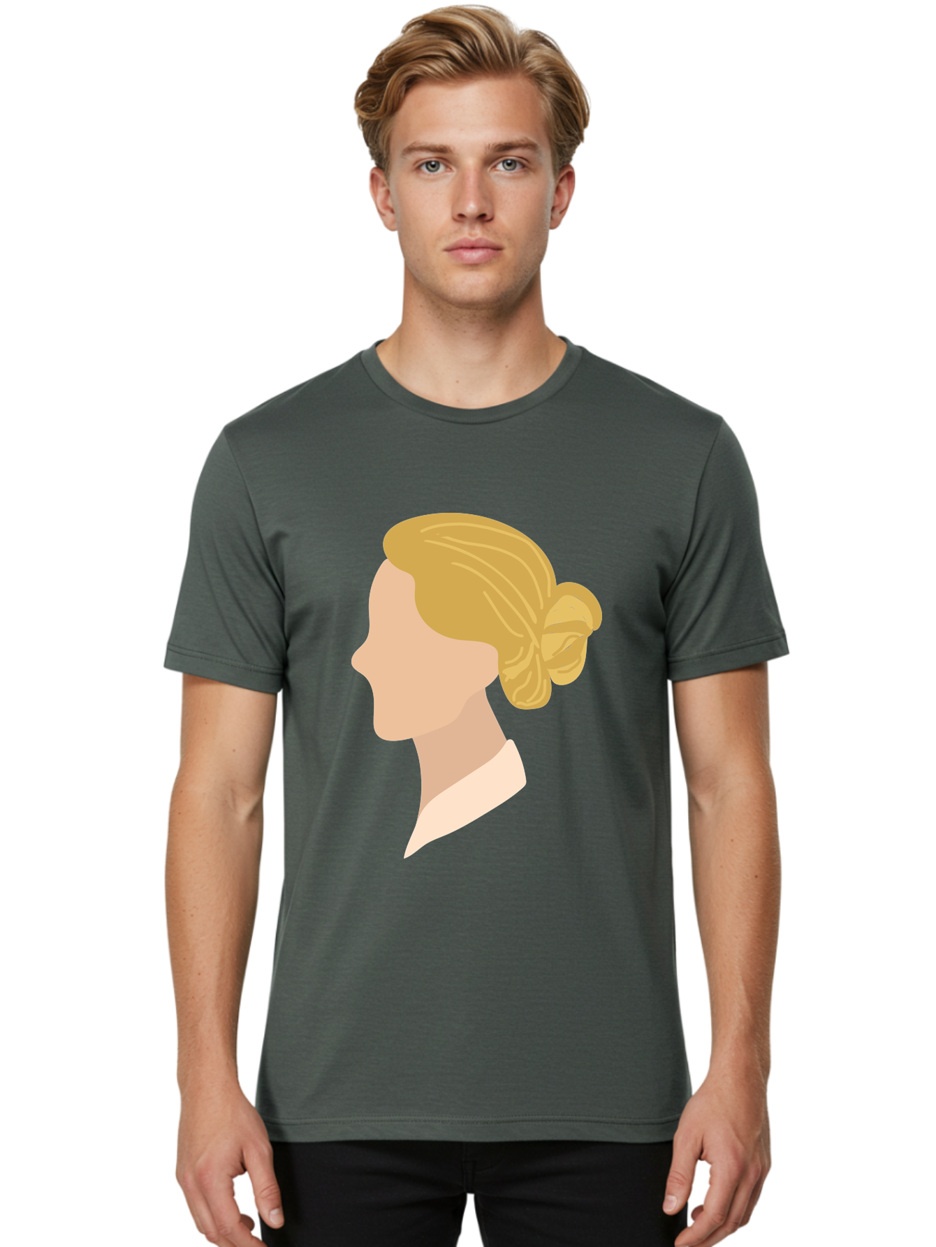 Woman-Profile Men'S Graphic Tee, 100% Cotton, Comfortable Casual Summer Wear, Machine Washable, Blonde Woman, Side Profile, Minimalist Design, Clean Lines, Simple Shapes, Elegant Hairstyle, Professional Illustration, Modern Art, Female Profile Aae065