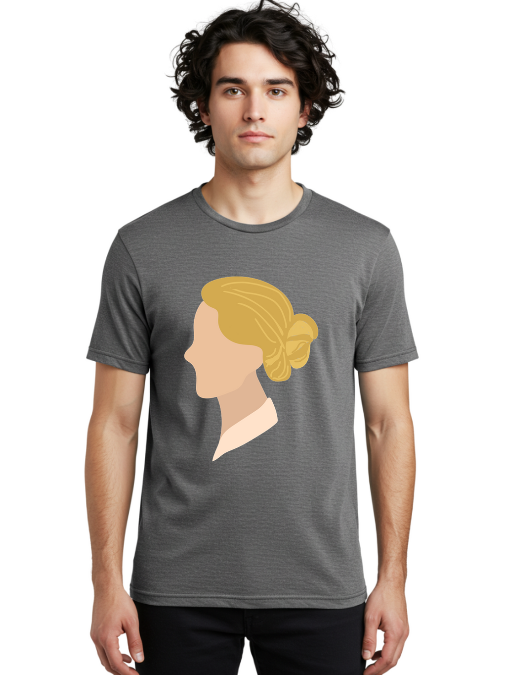 Woman-Profile Men'S Graphic Tee, 100% Cotton, Comfortable Casual Summer Wear, Machine Washable, Blonde Woman, Side Profile, Minimalist Design, Clean Lines, Simple Shapes, Elegant Hairstyle, Professional Illustration, Modern Art, Female Profile Aae065