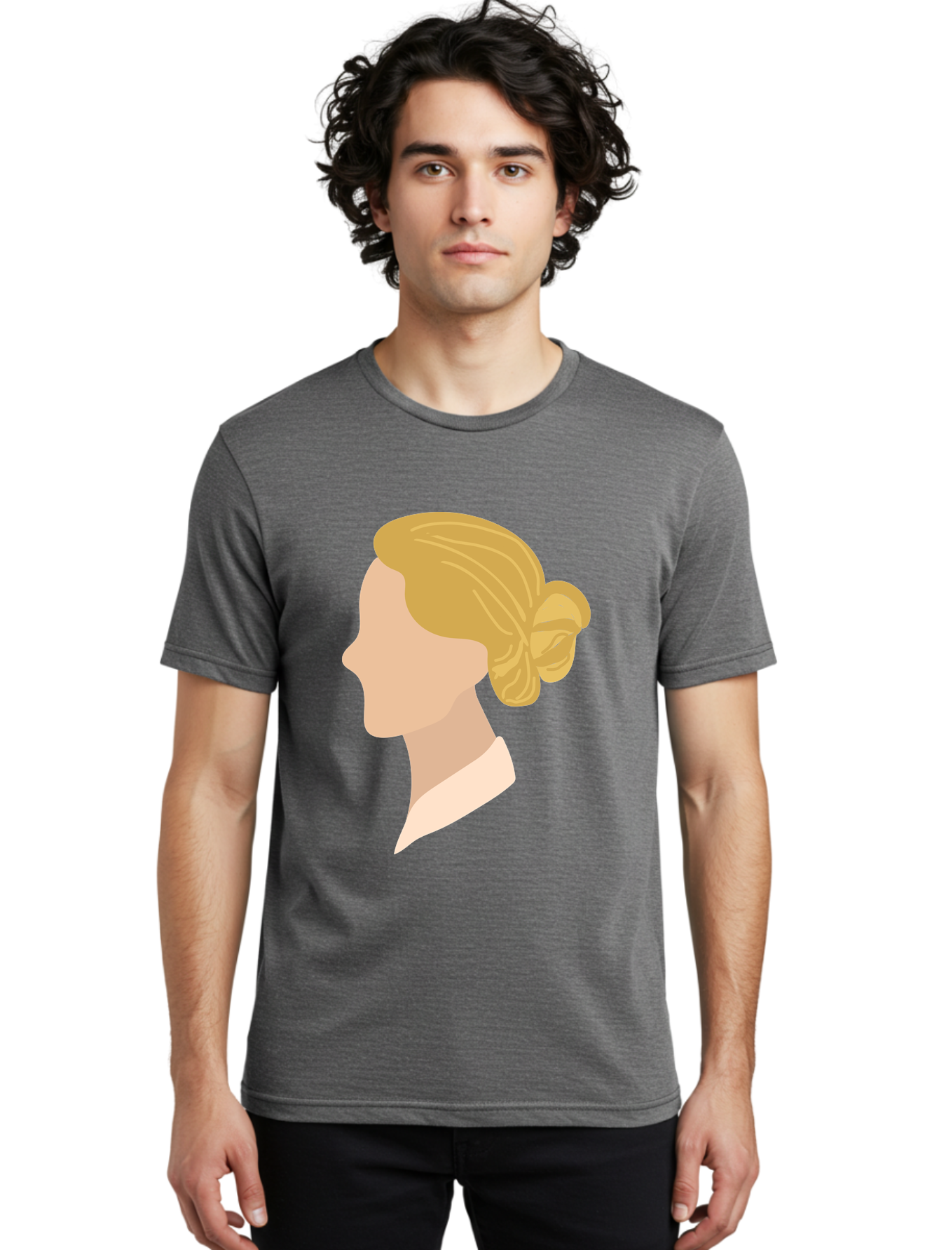 Woman-Profile Men'S Graphic Tee, 100% Cotton, Comfortable Casual Summer Wear, Machine Washable, Blonde Woman, Side Profile, Minimalist Design, Clean Lines, Simple Shapes, Elegant Hairstyle, Professional Illustration, Modern Art, Female Profile Aae065