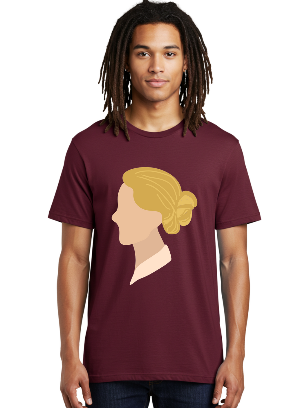 Woman-Profile Men'S Graphic Tee, 100% Cotton, Comfortable Casual Summer Wear, Machine Washable, Blonde Woman, Side Profile, Minimalist Design, Clean Lines, Simple Shapes, Elegant Hairstyle, Professional Illustration, Modern Art, Female Profile Aae065