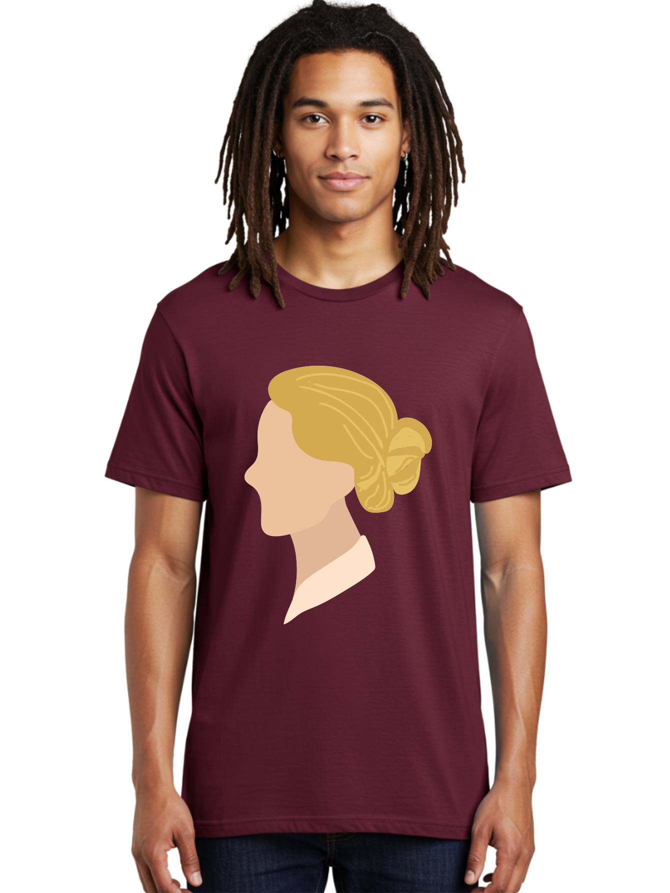 Woman-Profile Men'S Graphic Tee, 100% Cotton, Comfortable Casual Summer Wear, Machine Washable, Blonde Woman, Side Profile, Minimalist Design, Clean Lines, Simple Shapes, Elegant Hairstyle, Professional Illustration, Modern Art, Female Profile Aae065