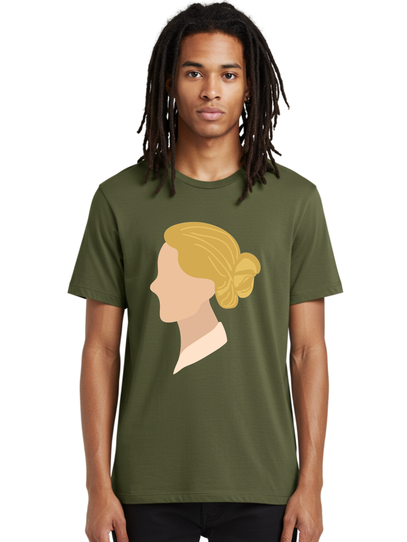 Woman-Profile Men'S Graphic Tee, 100% Cotton, Comfortable Casual Summer Wear, Machine Washable, Blonde Woman, Side Profile, Minimalist Design, Clean Lines, Simple Shapes, Elegant Hairstyle, Professional Illustration, Modern Art, Female Profile Aae065