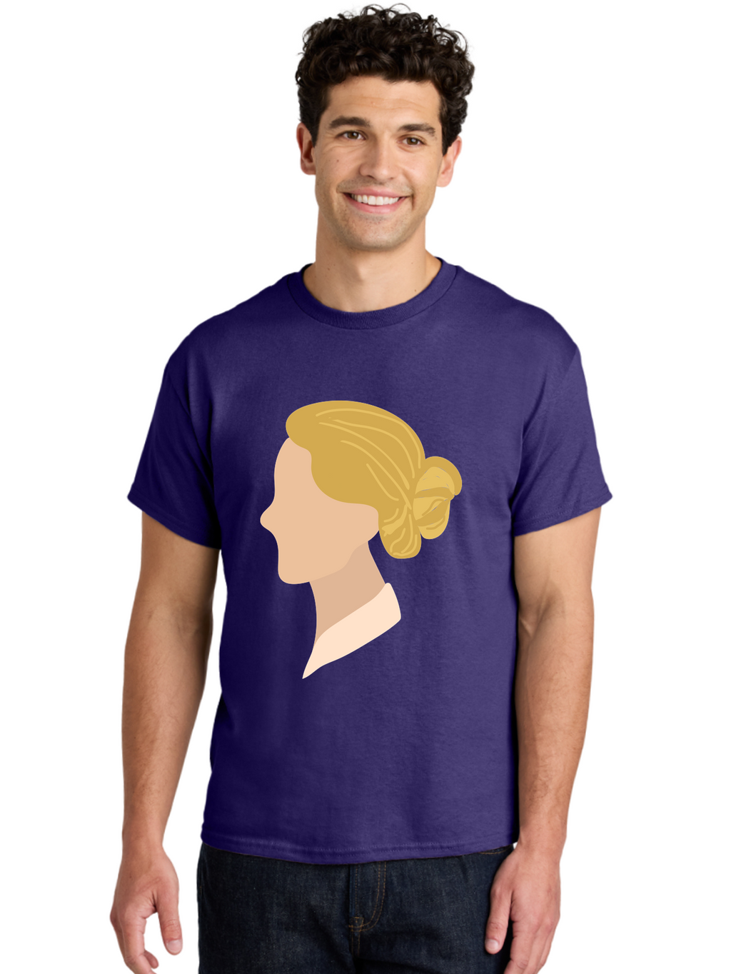 Woman-Profile Men'S Graphic Tee, 100% Cotton, Comfortable Casual Summer Wear, Machine Washable, Blonde Woman, Side Profile, Minimalist Design, Clean Lines, Simple Shapes, Elegant Hairstyle, Professional Illustration, Modern Art, Female Profile Aae065