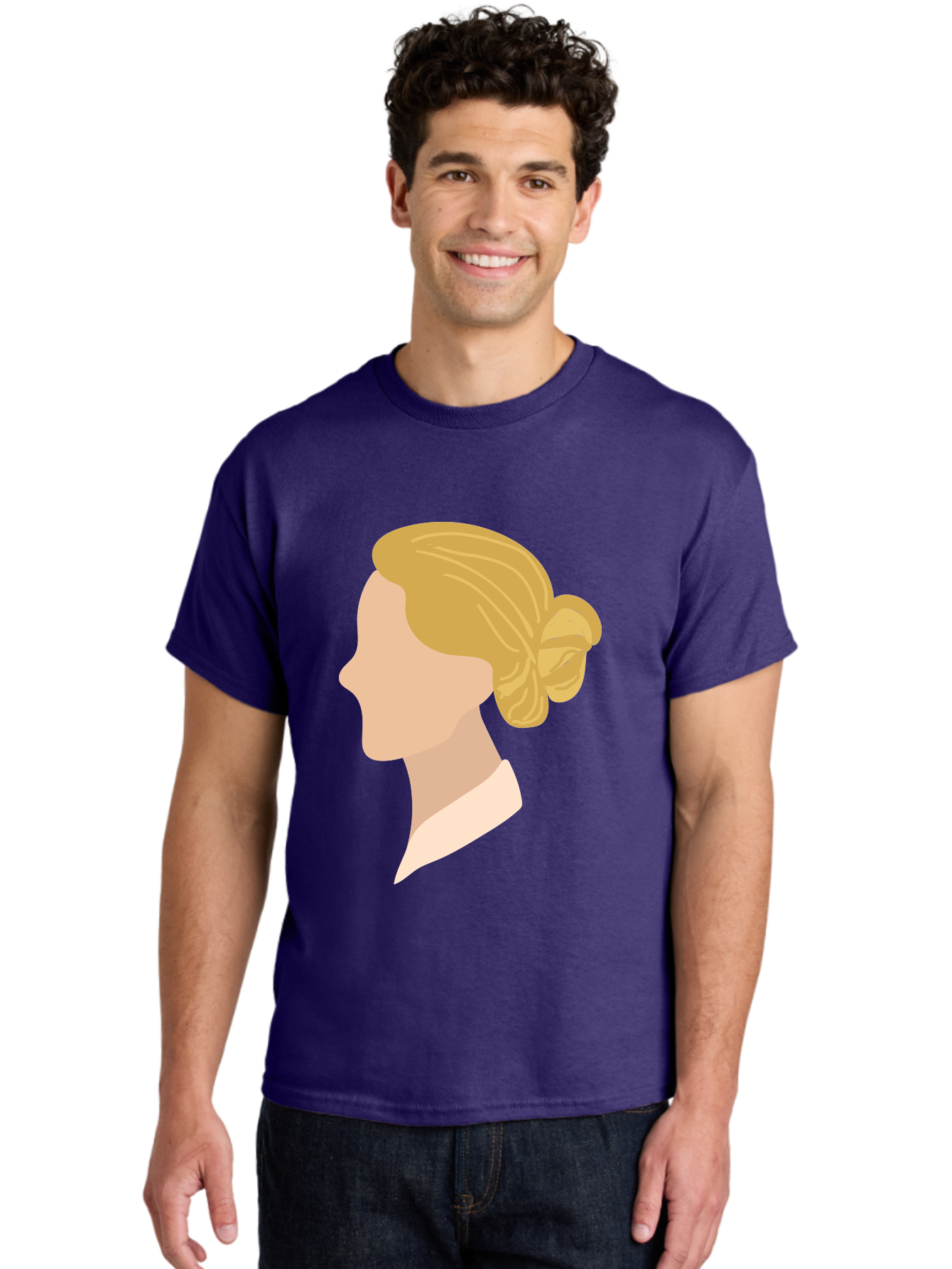 Woman-Profile Men'S Graphic Tee, 100% Cotton, Comfortable Casual Summer Wear, Machine Washable, Blonde Woman, Side Profile, Minimalist Design, Clean Lines, Simple Shapes, Elegant Hairstyle, Professional Illustration, Modern Art, Female Profile Aae065