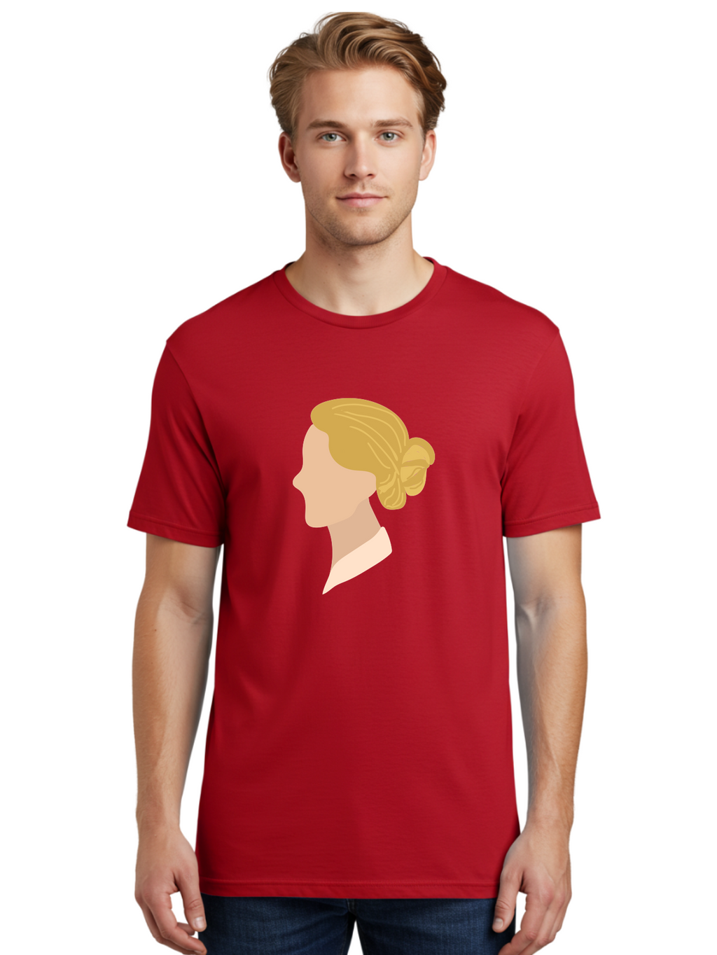 Woman-Profile Men'S Graphic Tee, 100% Cotton, Comfortable Casual Summer Wear, Machine Washable, Blonde Woman, Side Profile, Minimalist Design, Clean Lines, Simple Shapes, Elegant Hairstyle, Professional Illustration, Modern Art, Female Profile Aae065