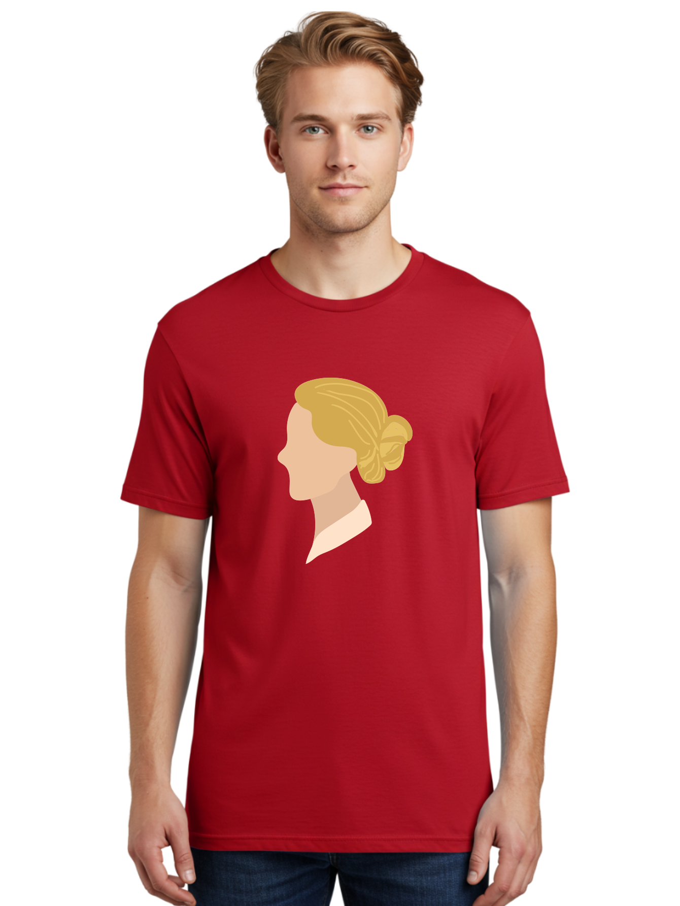 Woman-Profile Men'S Graphic Tee, 100% Cotton, Comfortable Casual Summer Wear, Machine Washable, Blonde Woman, Side Profile, Minimalist Design, Clean Lines, Simple Shapes, Elegant Hairstyle, Professional Illustration, Modern Art, Female Profile Aae065