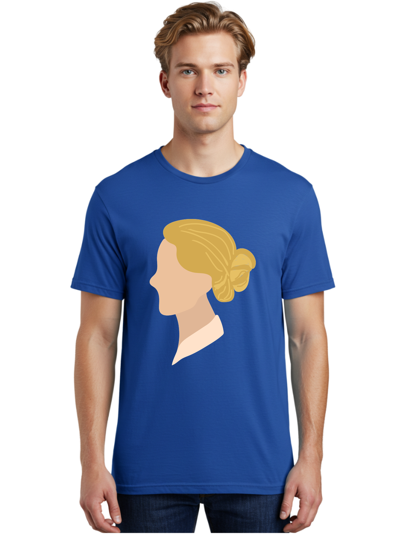 Woman-Profile Men'S Graphic Tee, 100% Cotton, Comfortable Casual Summer Wear, Machine Washable, Blonde Woman, Side Profile, Minimalist Design, Clean Lines, Simple Shapes, Elegant Hairstyle, Professional Illustration, Modern Art, Female Profile Aae065