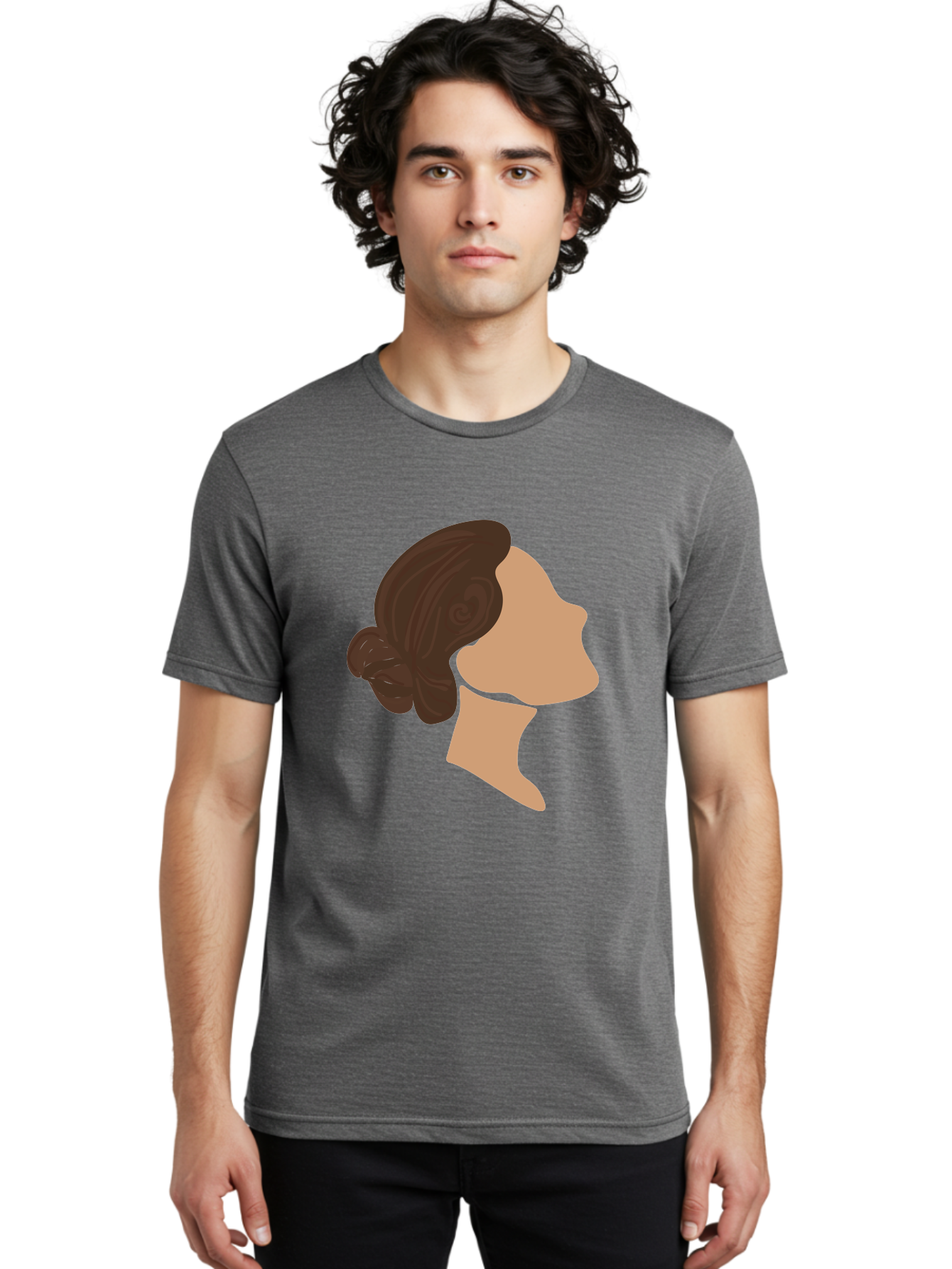 Woman-S-Profile Men'S Graphic Tee, 100% Cotton, Comfortable Casual Summer Wear, Machine Washable, Woman'S Silhouette, Profile View, Brunette Hair, Elegant Hairstyle, Simple Design, Minimalist Art, Female Figure Aae066
