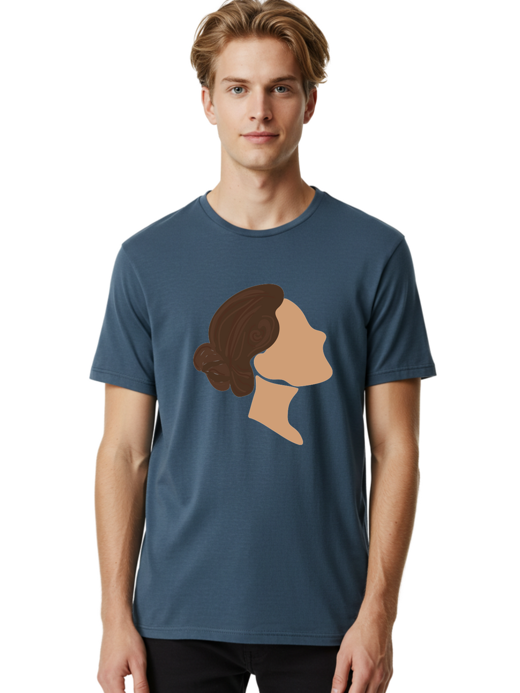 Woman-S-Profile Men'S Graphic Tee, 100% Cotton, Comfortable Casual Summer Wear, Machine Washable, Woman'S Silhouette, Profile View, Brunette Hair, Elegant Hairstyle, Simple Design, Minimalist Art, Female Figure Aae066