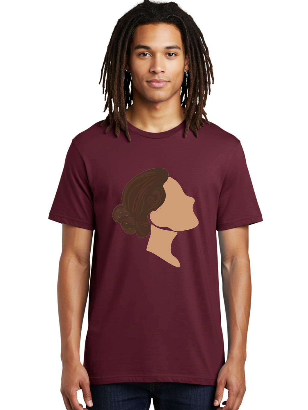 Woman-S-Profile Men'S Graphic Tee, 100% Cotton, Comfortable Casual Summer Wear, Machine Washable, Woman'S Silhouette, Profile View, Brunette Hair, Elegant Hairstyle, Simple Design, Minimalist Art, Female Figure Aae066