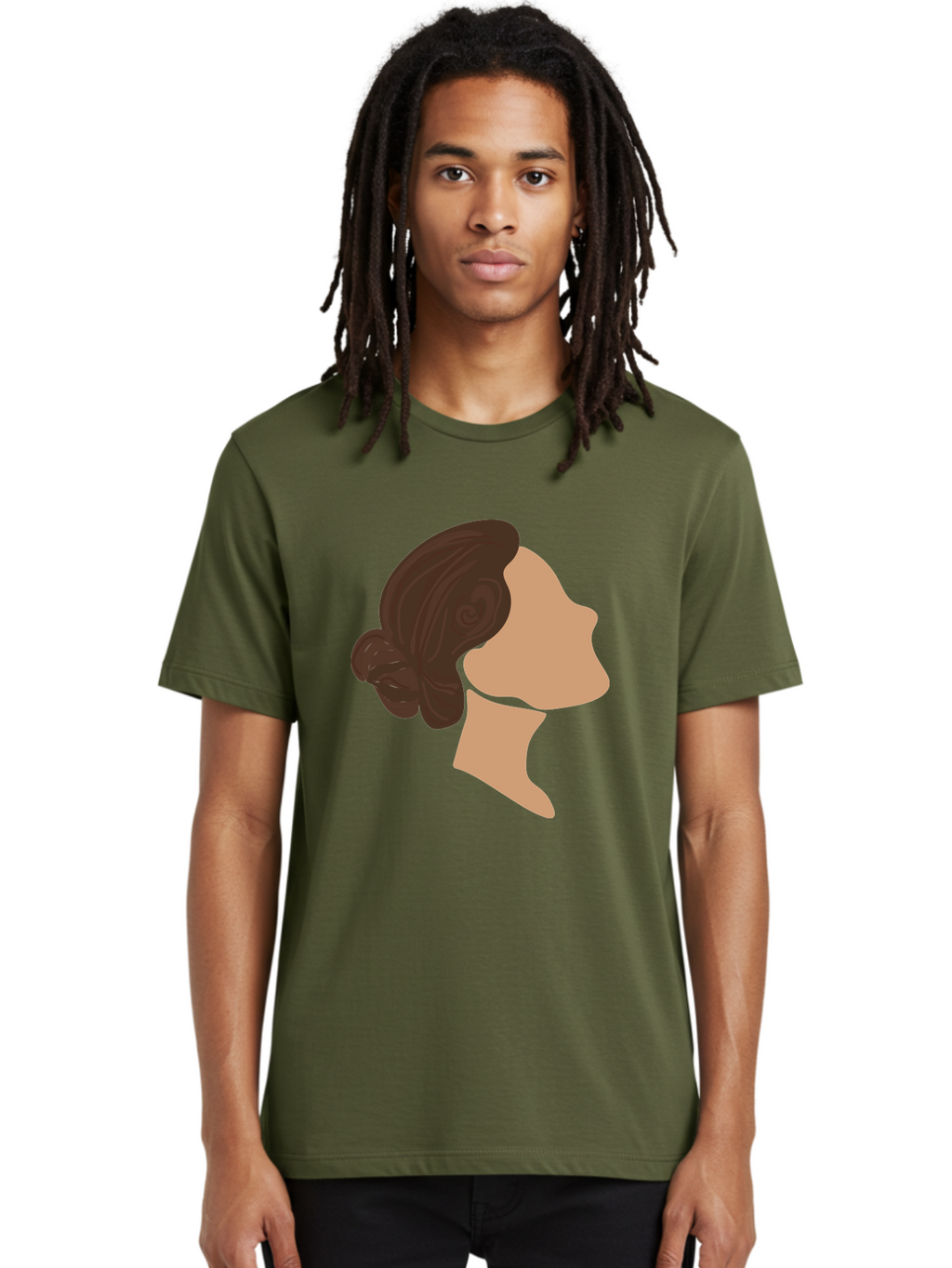 Woman-S-Profile Men'S Graphic Tee, 100% Cotton, Comfortable Casual Summer Wear, Machine Washable, Woman'S Silhouette, Profile View, Brunette Hair, Elegant Hairstyle, Simple Design, Minimalist Art, Female Figure Aae066