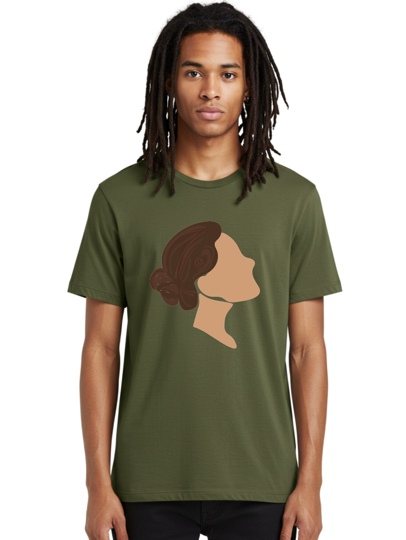 Woman-S-Profile Men'S Graphic Tee, 100% Cotton, Comfortable Casual Summer Wear, Machine Washable, Woman'S Silhouette, Profile View, Brunette Hair, Elegant Hairstyle, Simple Design, Minimalist Art, Female Figure Aae066