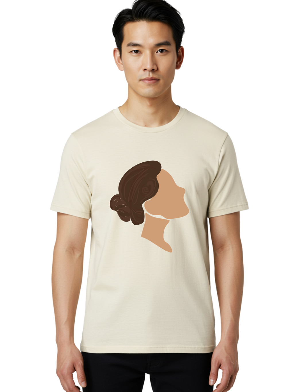 Woman-S-Profile Men'S Graphic Tee, 100% Cotton, Comfortable Casual Summer Wear, Machine Washable, Woman'S Silhouette, Profile View, Brunette Hair, Elegant Hairstyle, Simple Design, Minimalist Art, Female Figure Aae066