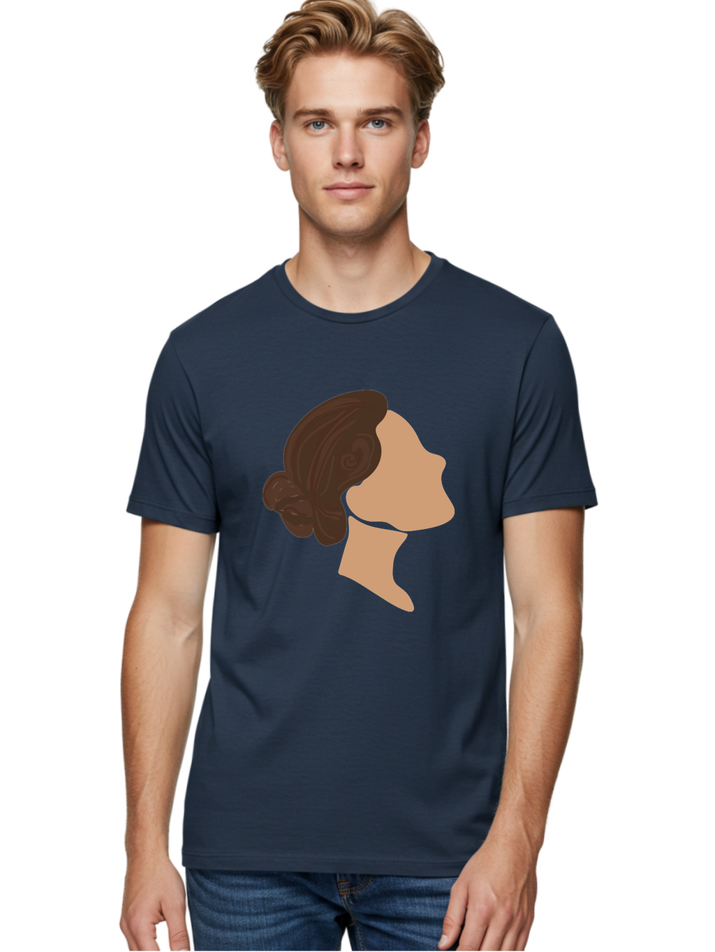Woman-S-Profile Men'S Graphic Tee, 100% Cotton, Comfortable Casual Summer Wear, Machine Washable, Woman'S Silhouette, Profile View, Brunette Hair, Elegant Hairstyle, Simple Design, Minimalist Art, Female Figure Aae066