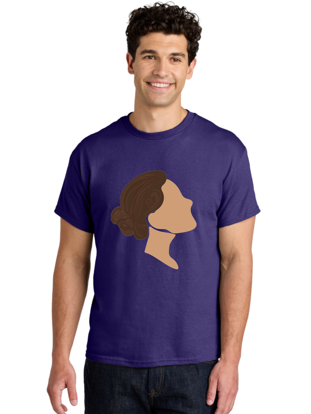 Woman-S-Profile Men'S Graphic Tee, 100% Cotton, Comfortable Casual Summer Wear, Machine Washable, Woman'S Silhouette, Profile View, Brunette Hair, Elegant Hairstyle, Simple Design, Minimalist Art, Female Figure Aae066