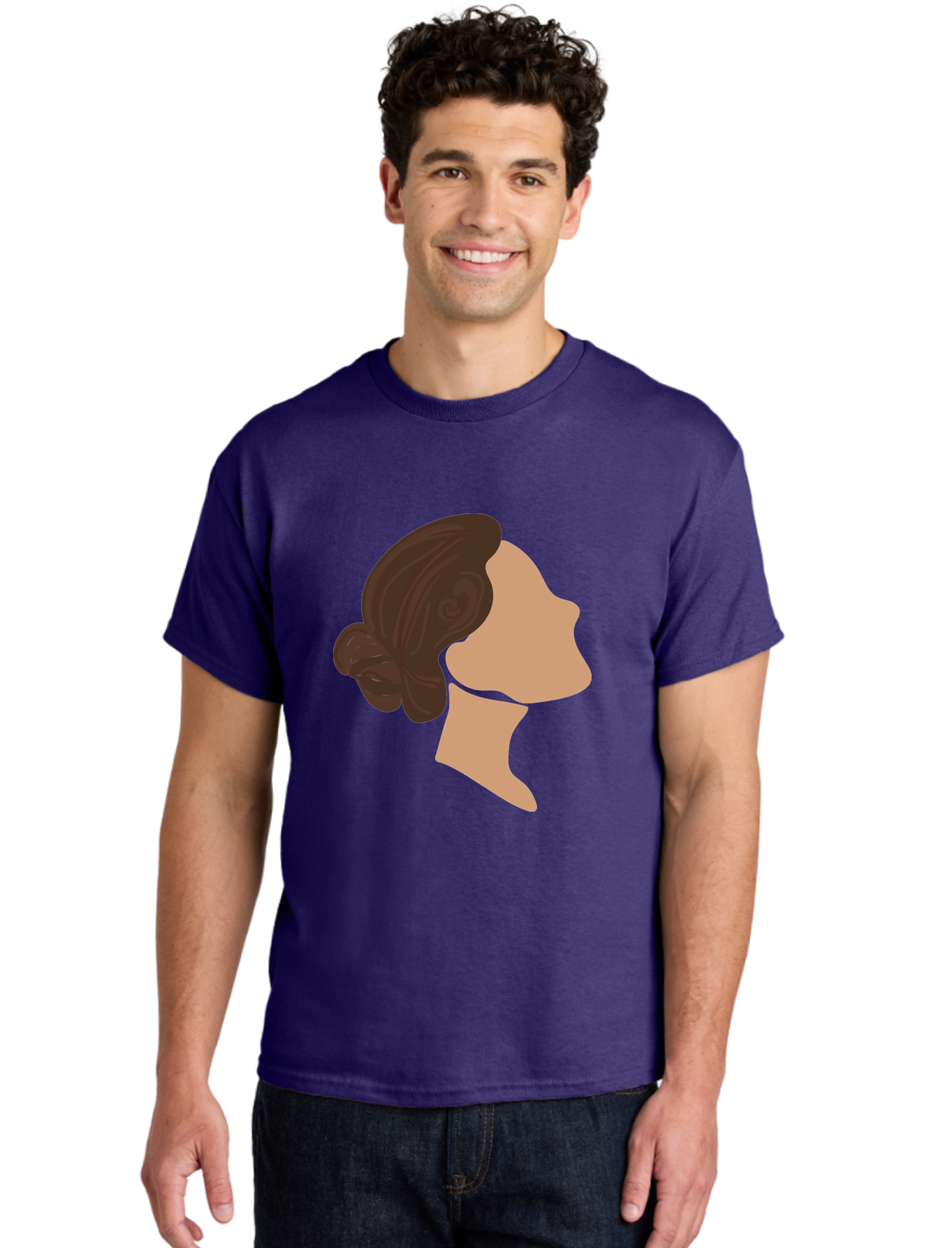 Woman-S-Profile Men'S Graphic Tee, 100% Cotton, Comfortable Casual Summer Wear, Machine Washable, Woman'S Silhouette, Profile View, Brunette Hair, Elegant Hairstyle, Simple Design, Minimalist Art, Female Figure Aae066