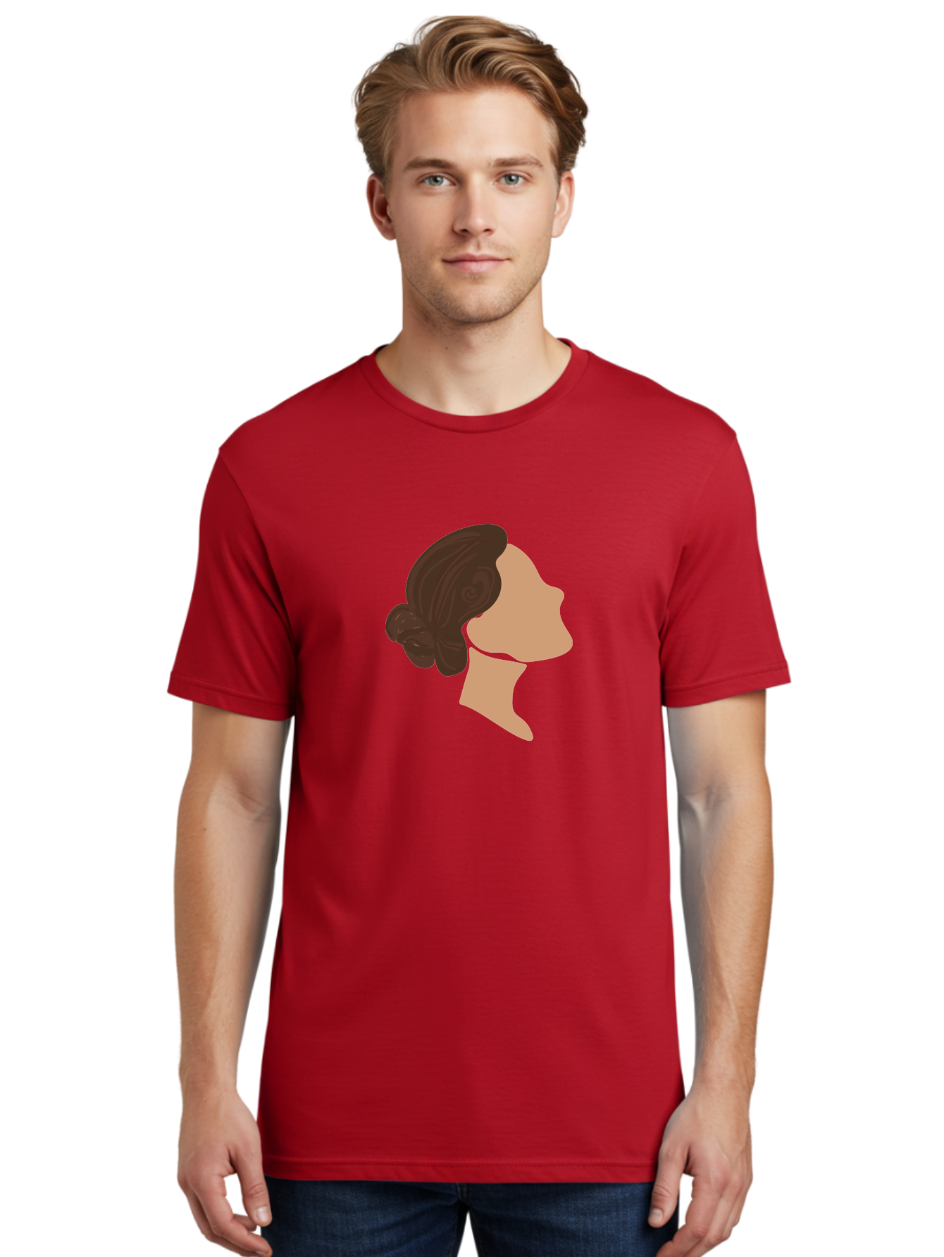Woman-S-Profile Men'S Graphic Tee, 100% Cotton, Comfortable Casual Summer Wear, Machine Washable, Woman'S Silhouette, Profile View, Brunette Hair, Elegant Hairstyle, Simple Design, Minimalist Art, Female Figure Aae066
