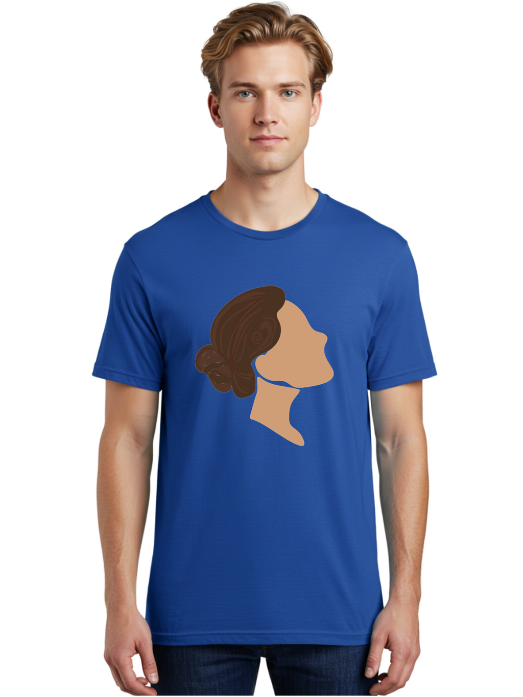 Woman-S-Profile Men'S Graphic Tee, 100% Cotton, Comfortable Casual Summer Wear, Machine Washable, Woman'S Silhouette, Profile View, Brunette Hair, Elegant Hairstyle, Simple Design, Minimalist Art, Female Figure Aae066