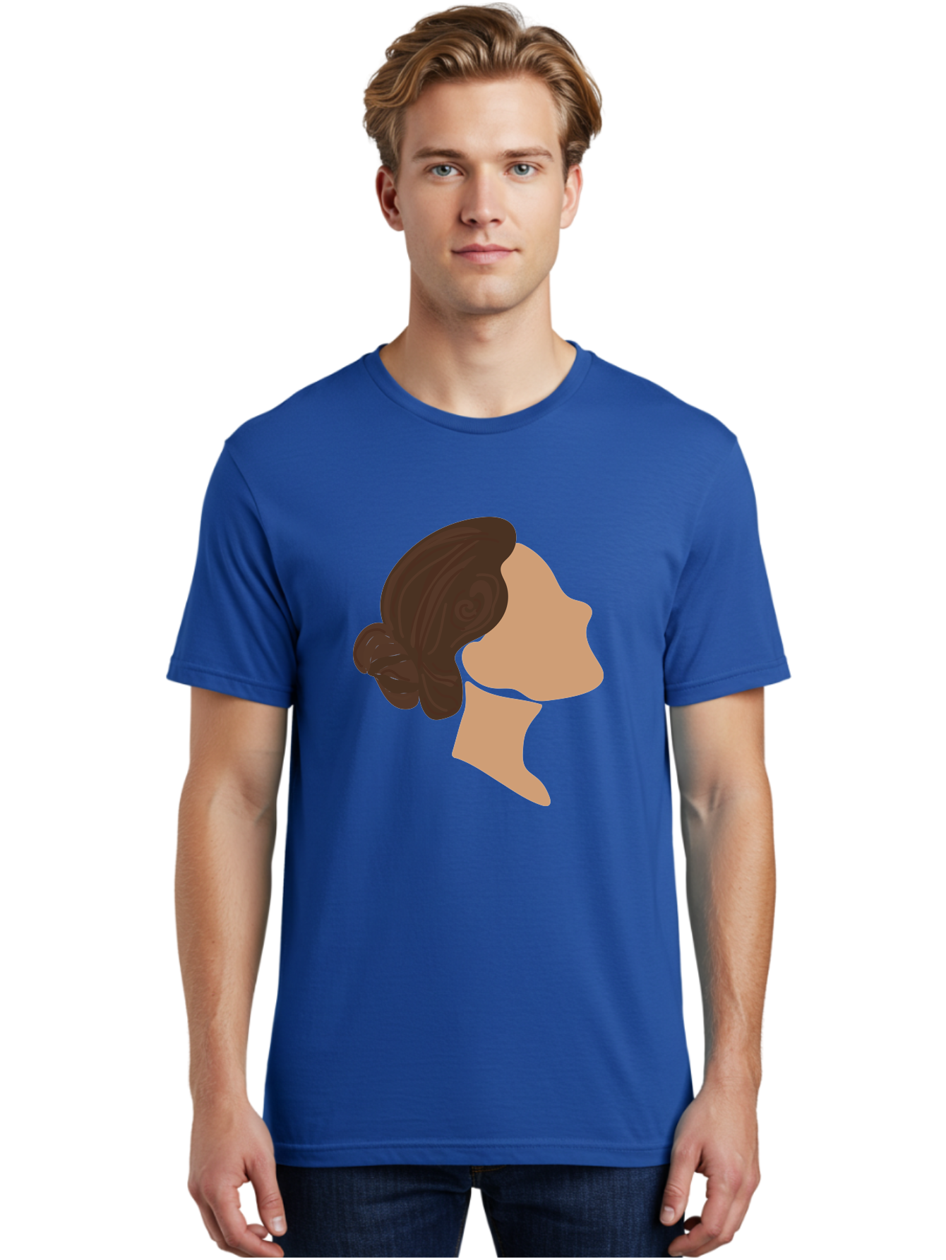 Woman-S-Profile Men'S Graphic Tee, 100% Cotton, Comfortable Casual Summer Wear, Machine Washable, Woman'S Silhouette, Profile View, Brunette Hair, Elegant Hairstyle, Simple Design, Minimalist Art, Female Figure Aae066