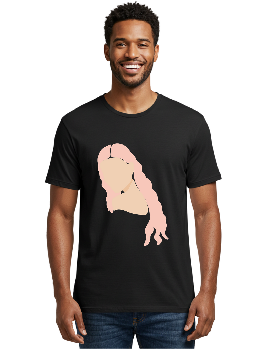 Woman-Silhouette Men'S Graphic Tee, 100% Cotton, Comfortable Casual Summer Wear, Machine Washable, Woman Portrait, Pink Silhouette, Wavy Hair, Minimalist Design, Modern Art, Portrait Illustration, Soft Pink Tones, Simple Shapes Aae067