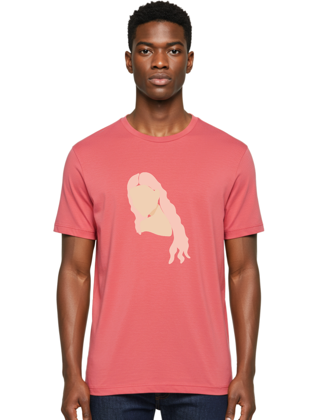 Woman-Silhouette Men'S Graphic Tee, 100% Cotton, Comfortable Casual Summer Wear, Machine Washable, Woman Portrait, Pink Silhouette, Wavy Hair, Minimalist Design, Modern Art, Portrait Illustration, Soft Pink Tones, Simple Shapes Aae067