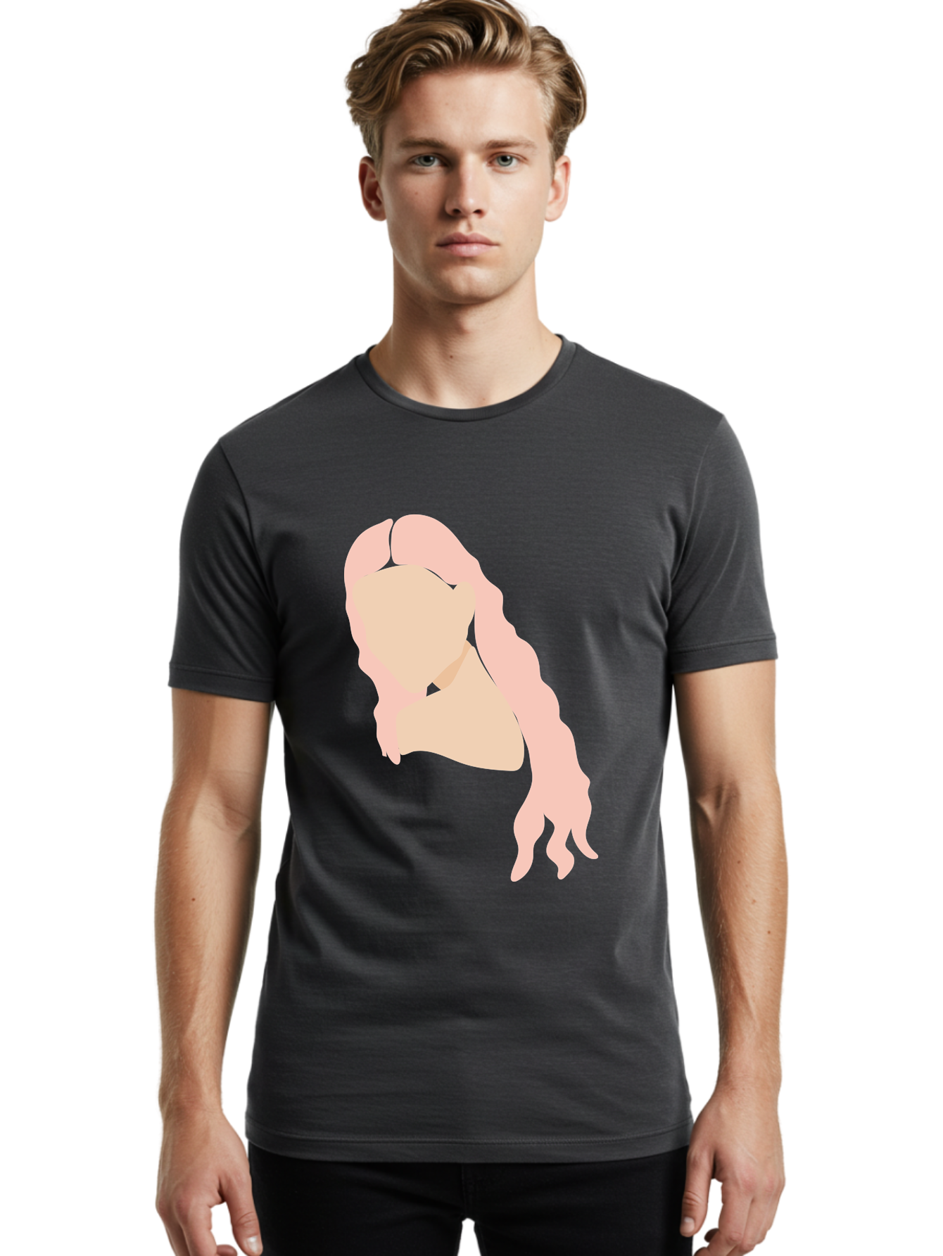 Woman-Silhouette Men'S Graphic Tee, 100% Cotton, Comfortable Casual Summer Wear, Machine Washable, Woman Portrait, Pink Silhouette, Wavy Hair, Minimalist Design, Modern Art, Portrait Illustration, Soft Pink Tones, Simple Shapes Aae067