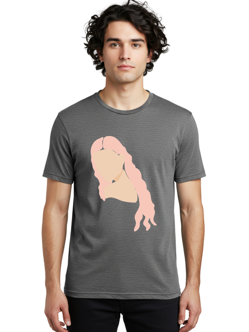 Woman-Silhouette Men'S Graphic Tee, 100% Cotton, Comfortable Casual Summer Wear, Machine Washable, Woman Portrait, Pink Silhouette, Wavy Hair, Minimalist Design, Modern Art, Portrait Illustration, Soft Pink Tones, Simple Shapes Aae067