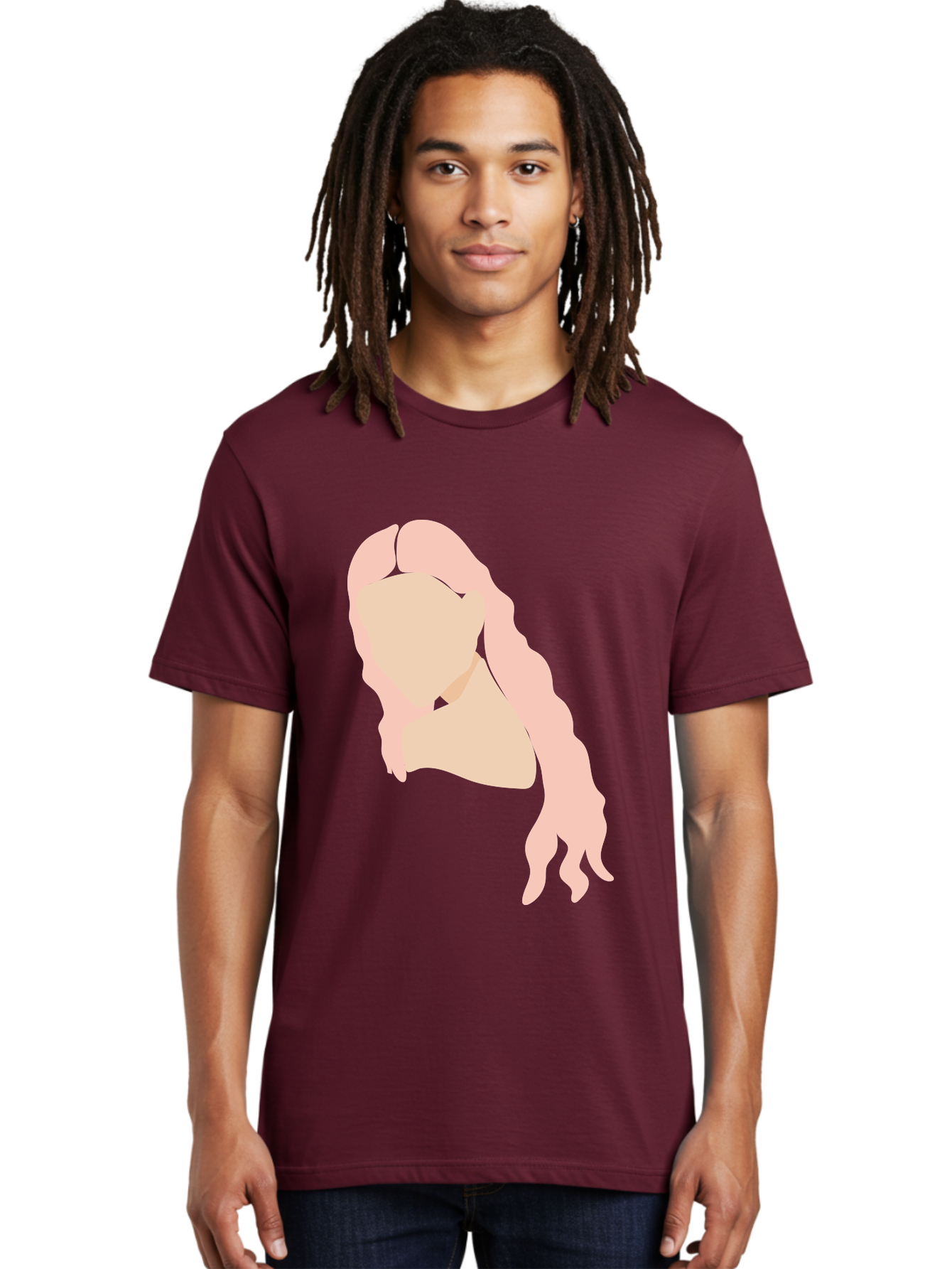 Woman-Silhouette Men'S Graphic Tee, 100% Cotton, Comfortable Casual Summer Wear, Machine Washable, Woman Portrait, Pink Silhouette, Wavy Hair, Minimalist Design, Modern Art, Portrait Illustration, Soft Pink Tones, Simple Shapes Aae067