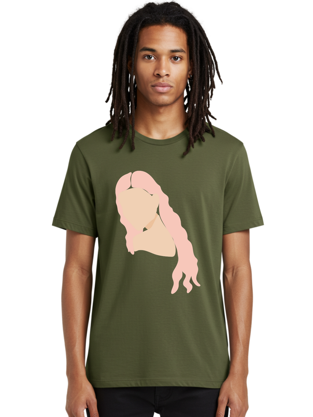 Woman-Silhouette Men'S Graphic Tee, 100% Cotton, Comfortable Casual Summer Wear, Machine Washable, Woman Portrait, Pink Silhouette, Wavy Hair, Minimalist Design, Modern Art, Portrait Illustration, Soft Pink Tones, Simple Shapes Aae067