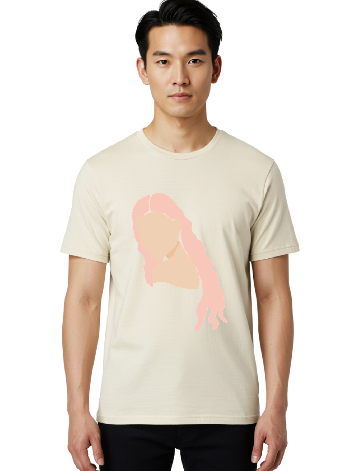 Woman-Silhouette Men'S Graphic Tee, 100% Cotton, Comfortable Casual Summer Wear, Machine Washable, Woman Portrait, Pink Silhouette, Wavy Hair, Minimalist Design, Modern Art, Portrait Illustration, Soft Pink Tones, Simple Shapes Aae067