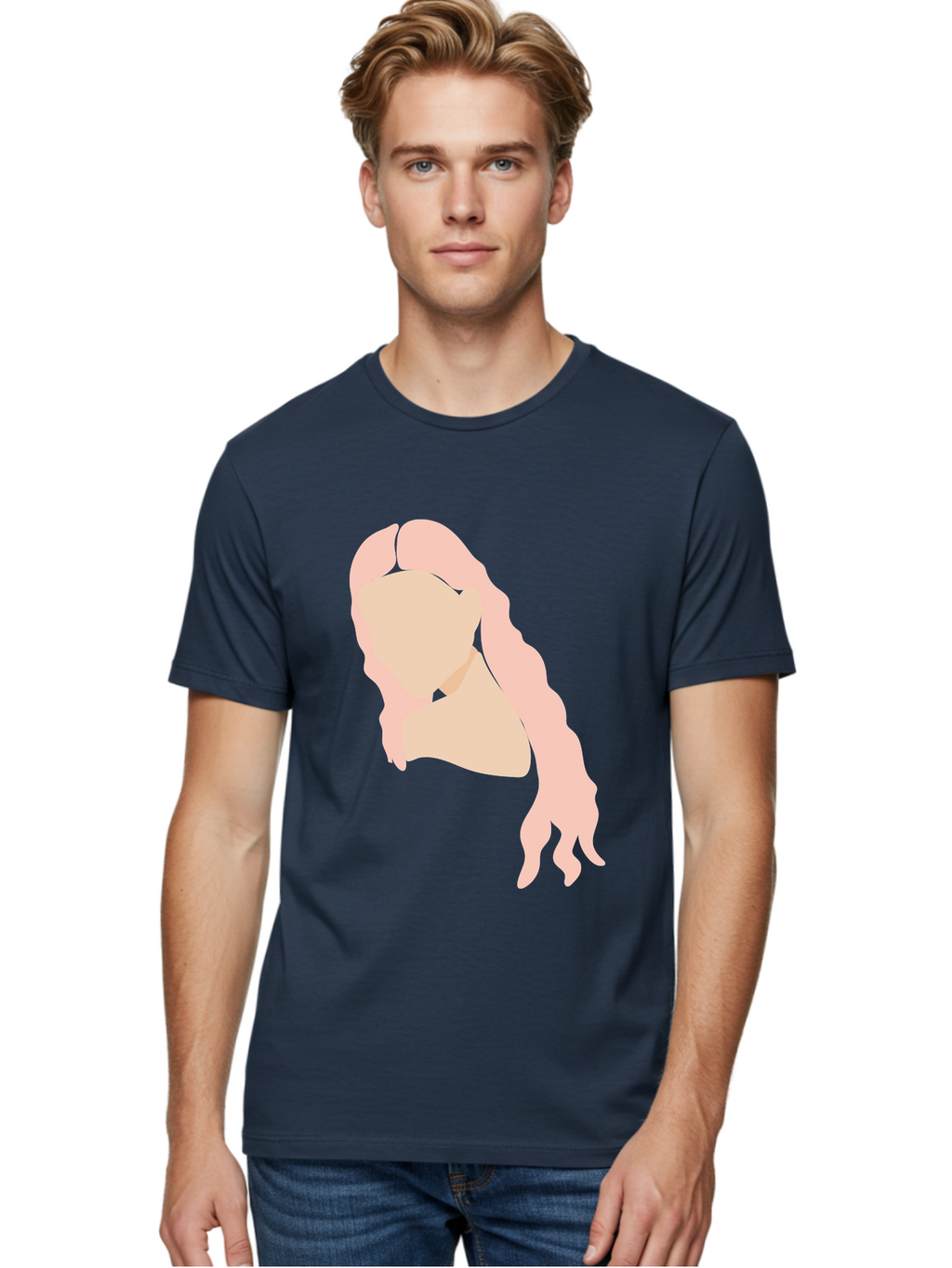 Woman-Silhouette Men'S Graphic Tee, 100% Cotton, Comfortable Casual Summer Wear, Machine Washable, Woman Portrait, Pink Silhouette, Wavy Hair, Minimalist Design, Modern Art, Portrait Illustration, Soft Pink Tones, Simple Shapes Aae067