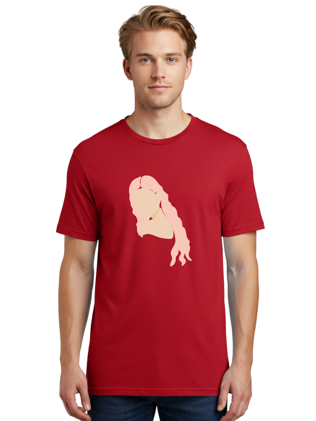 Woman-Silhouette Men'S Graphic Tee, 100% Cotton, Comfortable Casual Summer Wear, Machine Washable, Woman Portrait, Pink Silhouette, Wavy Hair, Minimalist Design, Modern Art, Portrait Illustration, Soft Pink Tones, Simple Shapes Aae067